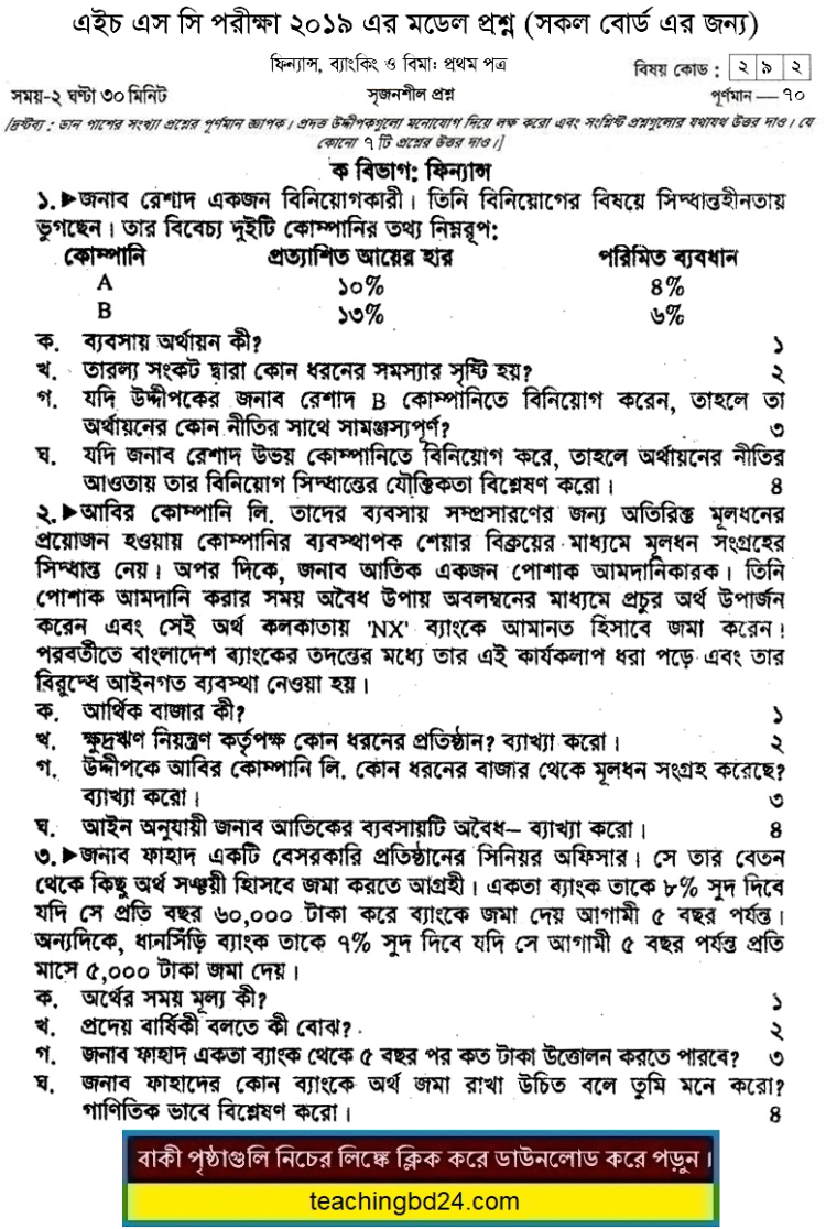 HSC Finance Banking Bima 1st Paper Suggestion and Question Patterns 2019-5