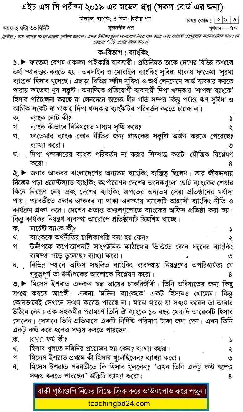 HSC Finance Banking Bima 2nd Paper Suggestion and Question Patterns 2019-2