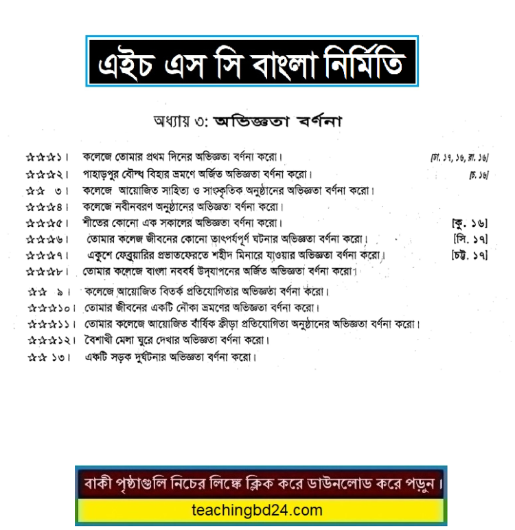 HSC Bangla 2nd Paper 3rd Chapter Suggestion of Nirmiti
