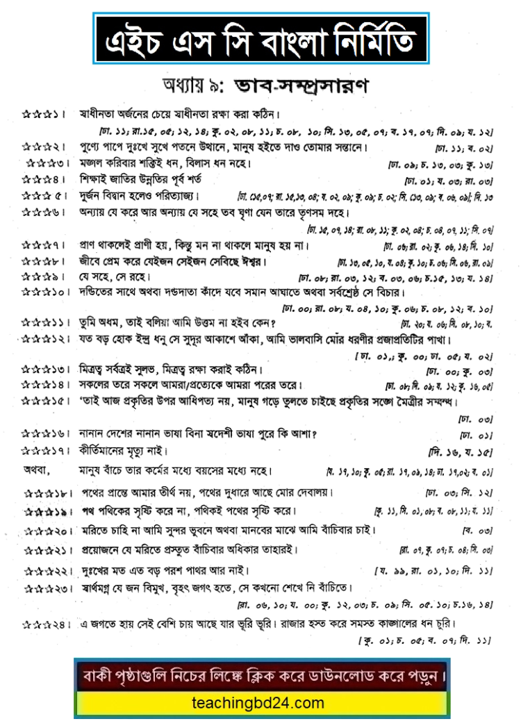 HSC Bangla 2nd Paper 9th Chapter Suggestion of Nirmiti