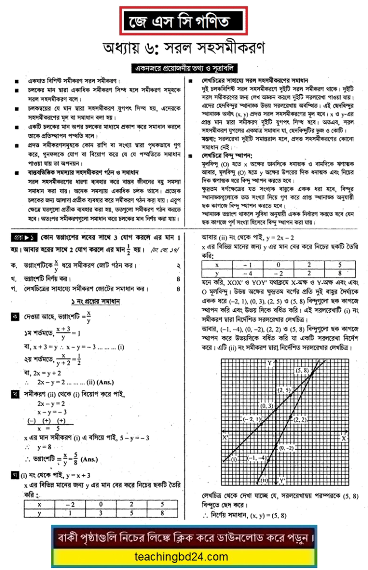 JSC Math Note2 6th Chapter Simple Simultaneous Equation
