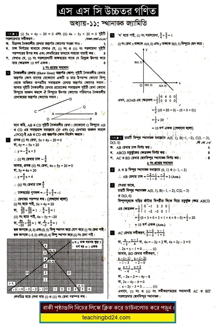 SSC Higher Mathematics Note 11th Chapter Coordinate Geometry