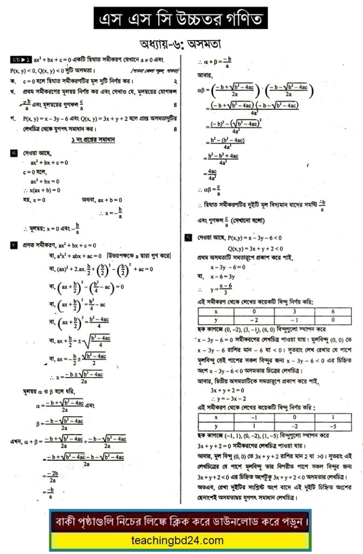 SSC Higher Mathematics Note 6th Chapter Inequality