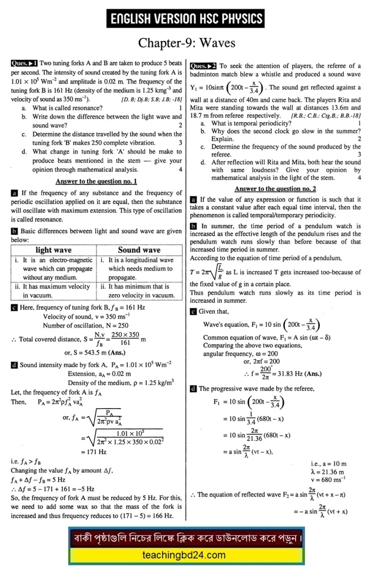 English Version HSC 1st Paper 9th Chapter Physics Note