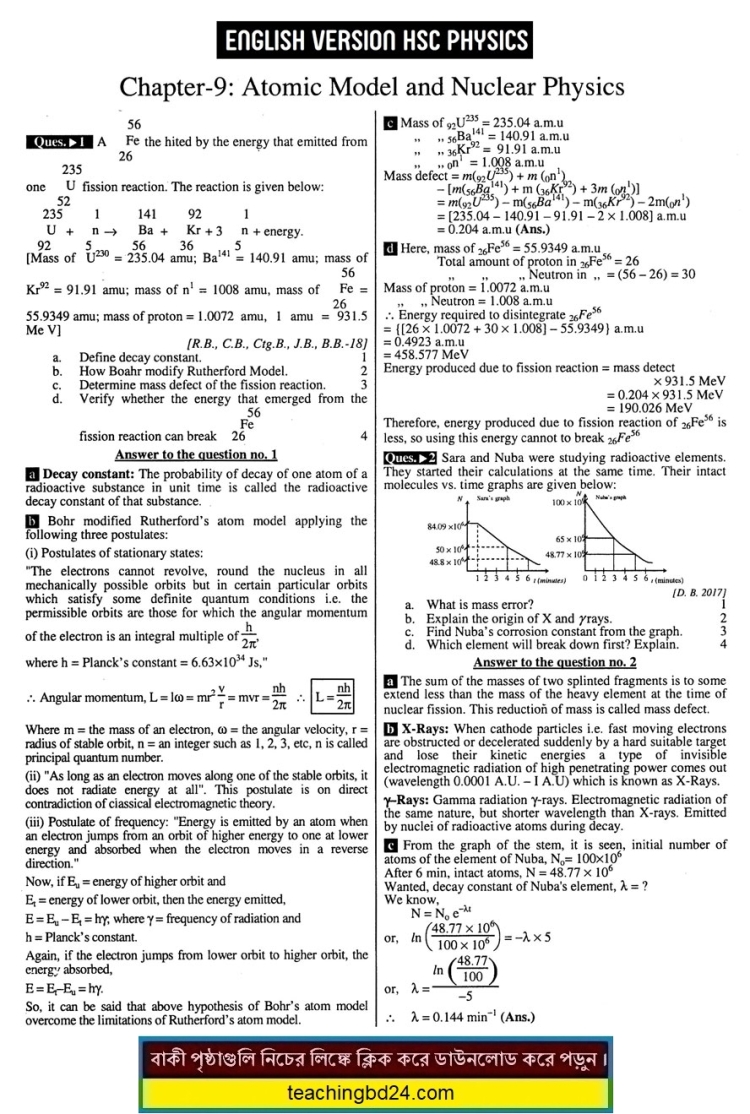 English Version HSC 2nd Paper 9th Chapter Physics Note