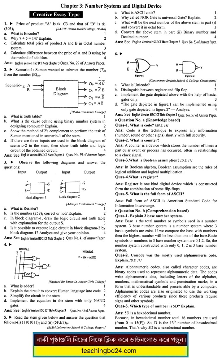 English Version HSC ICT MCQ Question With Answer Chapter 3