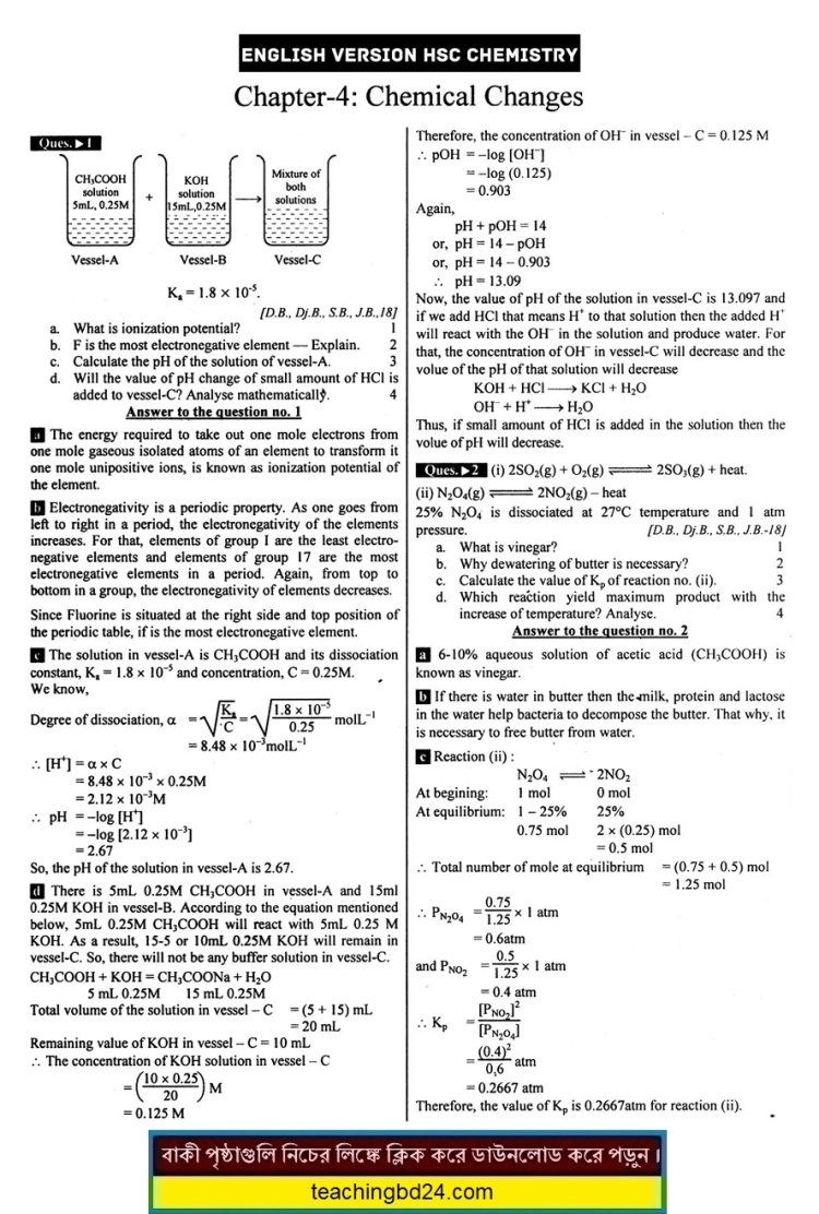 HSC EV Chemistry 1st Paper 4th Chapter Note