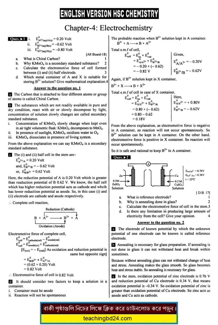 HSC EV Chemistry 2nd Paper 4th Chapter Note