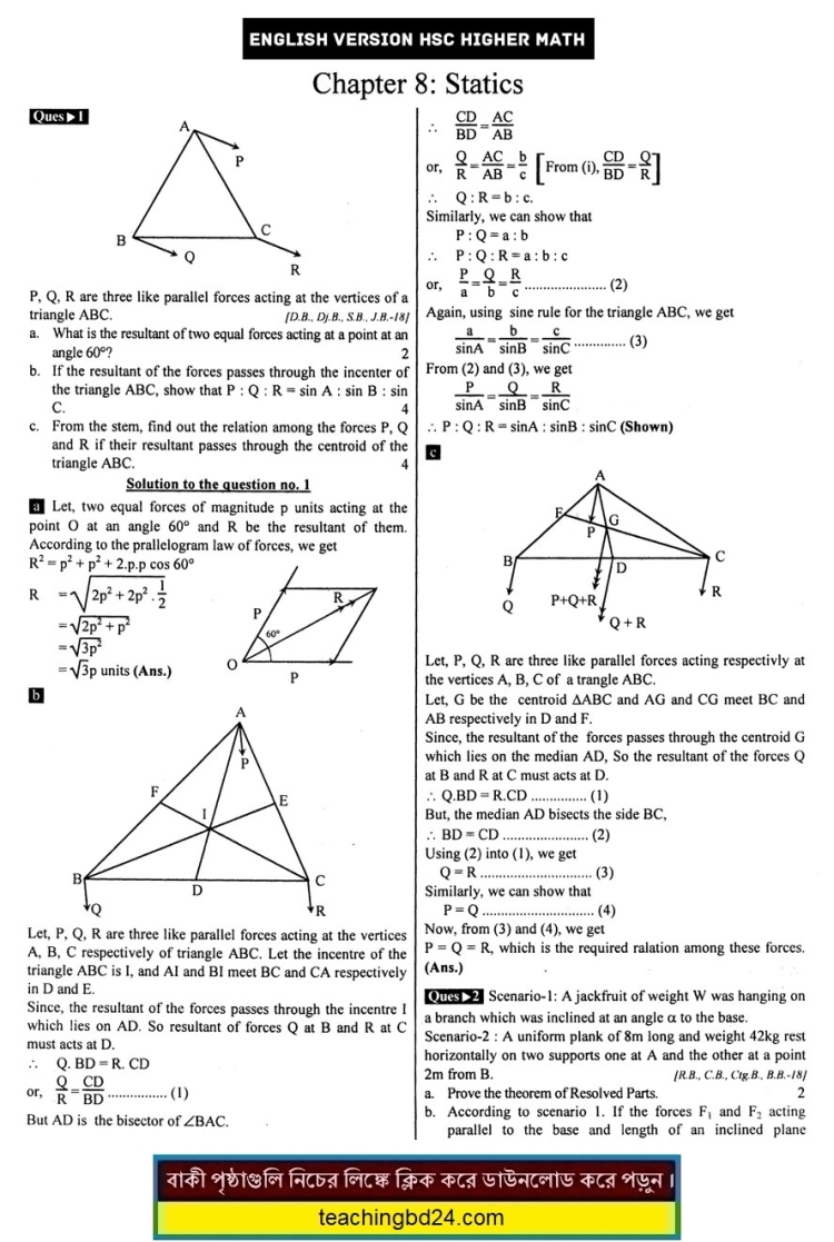 HSC EV Higher Mathematics 2nd Paper 8th Chapter Note