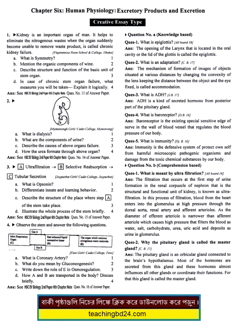 EV HSC Biology II 6th Chapter MCQ Question Answer
